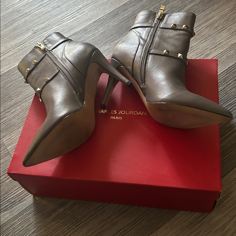 Charles Jourdan ankle booties in Elegant Red Box .